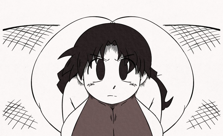 azumanga_daiou big_ass big_breasts big_butt black fat_ass hair huge_ass huge_breasts huge_butt looking_at_viewer please_look_forward_to_it sideboob swimsuit swimwear yukari_tanizaki