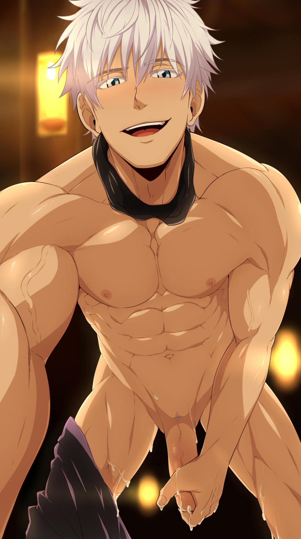 cum dick dick_in_hand gojou_satoru pecs satori_gojo shirtless_male