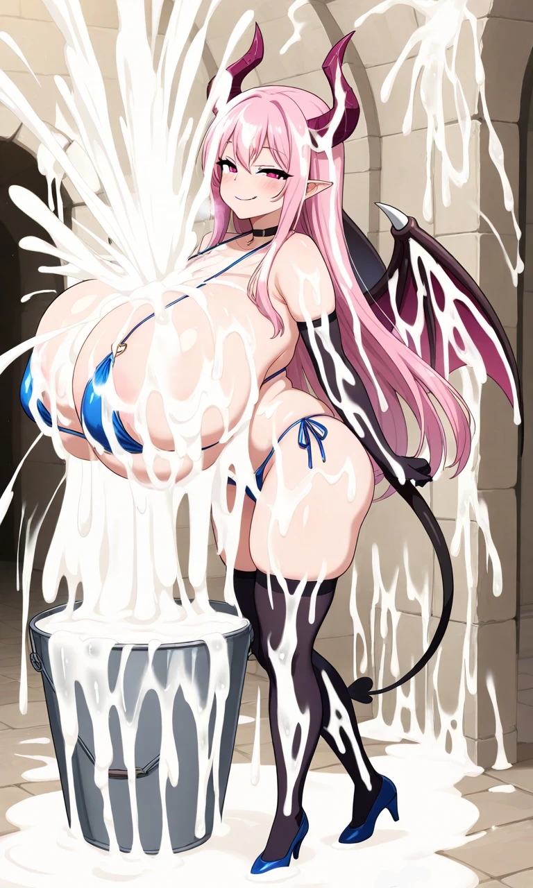 ai_generated breasts_bigger_than_head cum cum_bucket cum_collecting cum_drip cum_everywhere cum_explosion cum_on_body cum_on_breasts cum_on_face demon demon_girl demon_horns demon_tail disembodied_penis elf_ears engulfing_paizuri enormous_breasts gigantic_breasts horn horns huge_breasts hyper large_breasts massive_breasts paizuri pink_hair pointy_ears succubus succubus_horns succubus_tail succubus_wings tail wings