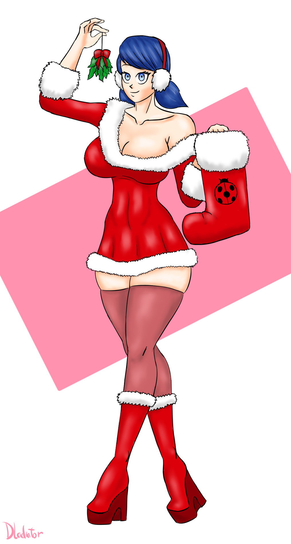 1girls alternate_breast_size christmas christmas_outfit dladiator female female_only high_heels large_breasts marinette_dupain-cheng miraculous:_tales_of_ladybug_and_cat_noir miraculous_ladybug mistletoe short_dress solo tagme thick_thighs thighhighs thin_waist