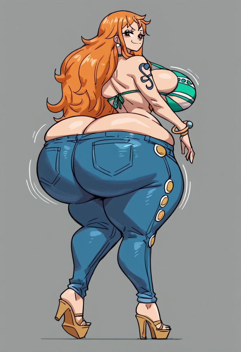 ai_generated big_ass big_breasts bursting_butt gigantic_ass gvukub huge_ass huge_breasts nami one_piece thick_thighs wide_hips wobbling_ass