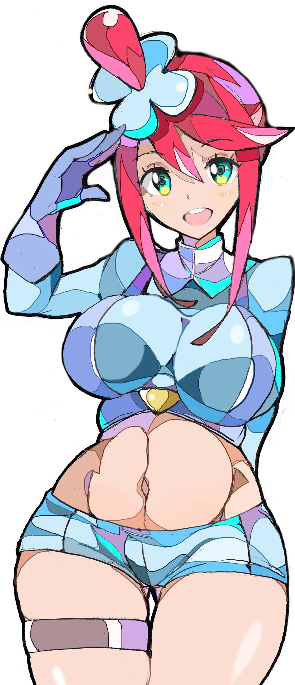 1girls big_breasts blue_clothing blue_gloves blush breasts creatures_(company) enpe female female_only game_freak gloves gym_leader human nintendo pokemon pokemon_bw pokemon_trainer skyla_(pokemon)