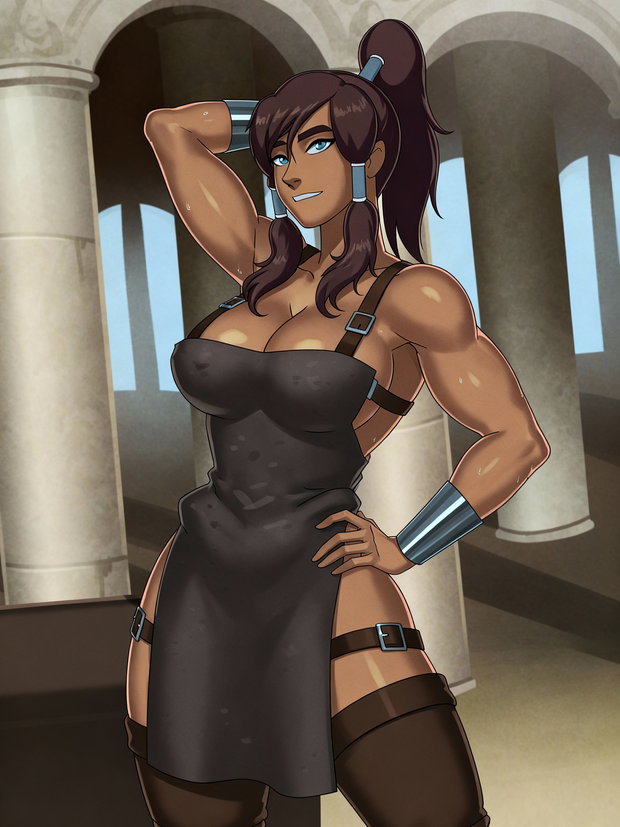 1girls, ai generated, amazon, apron, blacksmith, casual, dark skin, edited, fanart, female, human, ia, korra, nonsexual, nonsexual nudity, pallas, something unlimited, sunsetriders7, the legend of korra