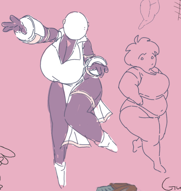 2girls, aortauricle, artificer (risk of rain), big breasts, black body, breasts, breasts bigger than head, cleavage, curvy, curvy female, female, female only, huge breasts, pink background, pose, risk of rain, shiny skin, slightly chubby, slightly chubby female, tagme, thick thighs, thighs, wide hips
