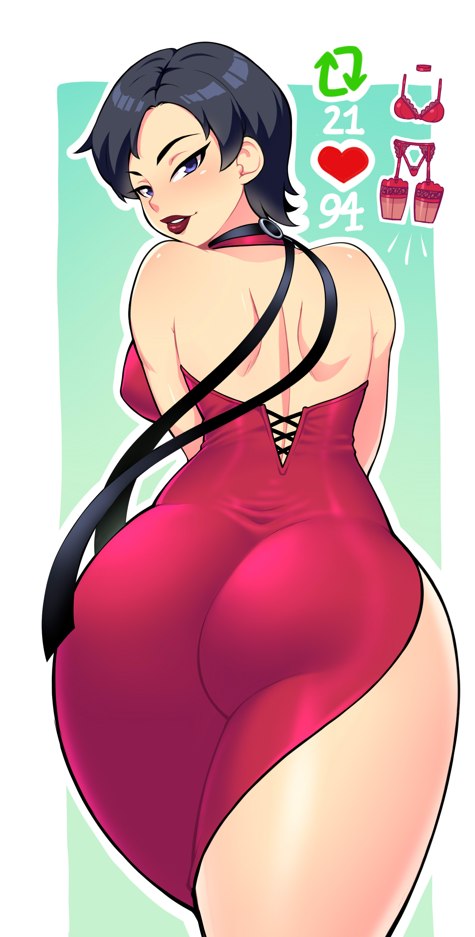 ada wong, capcom, clothed female, looking back, red dress, red lipstick, resident evil, thick ass, zeshgolden