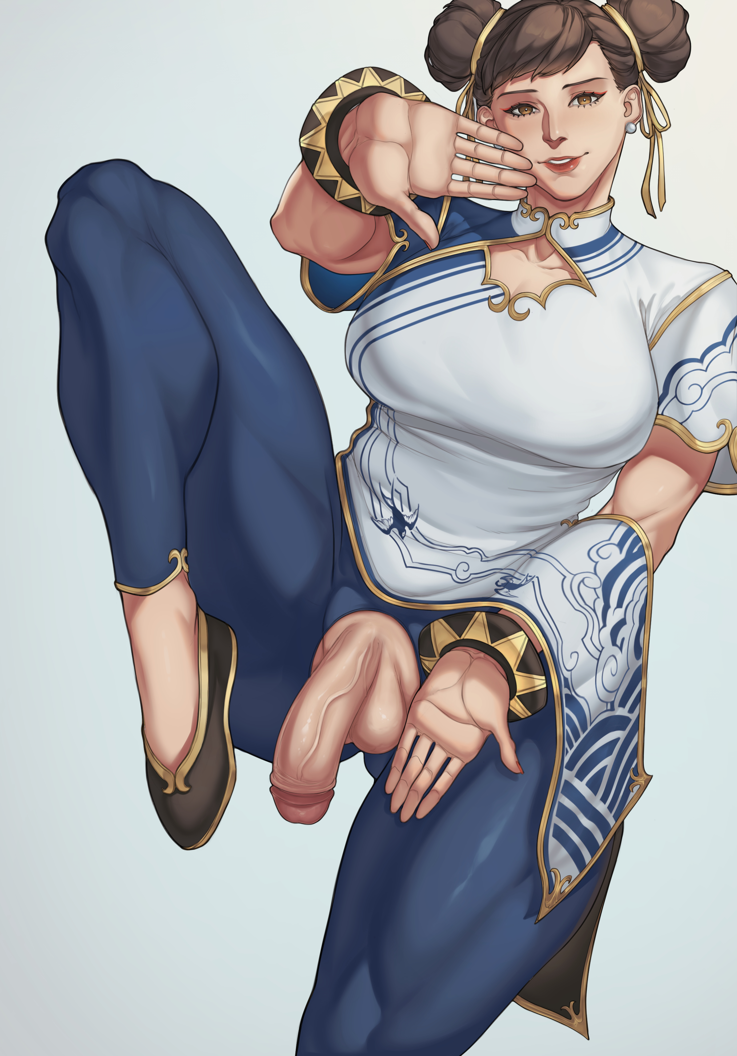 1futa, areolae, artist request, balls, big areola, big balls, big breasts, big penis, big testicles, breasts, brown eyes, brown hair, capcom, censored, chun-li, clothed, clothing, cock, dick, dickgirl, erect penis, erection, flaccid, flaccid penis, futa only, futanari, huge areolae, huge balls, huge breasts, huge cock, huge testicles, intersex, large areolae, large balls, large breasts, large cock, large penis, large testicles, light-skinned futa, light-skinned futanari, penis, scrotum, short hair, solo, solo futa, street fighter, testicles, veiny penis, watamelonw