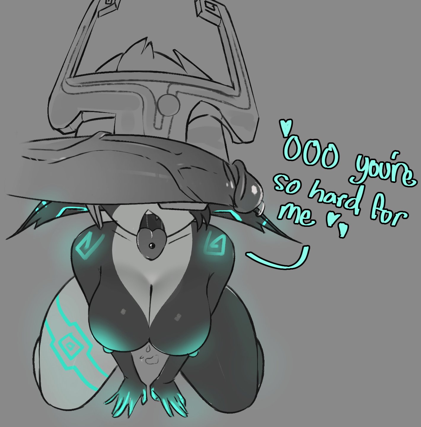 1boy, 1boy1girl, 1girls, big penis, bluper, breasts, cant see the haters, cock worship, dialogue, female, helmet, imp, imp midna, kneeling, large penis, male, midna, nintendo, nipples, penis, penis on face, penis over eyes, piercing, pointy ears, precum, shortstack, text, the legend of zelda, tongue, twilight princess, veiny penis