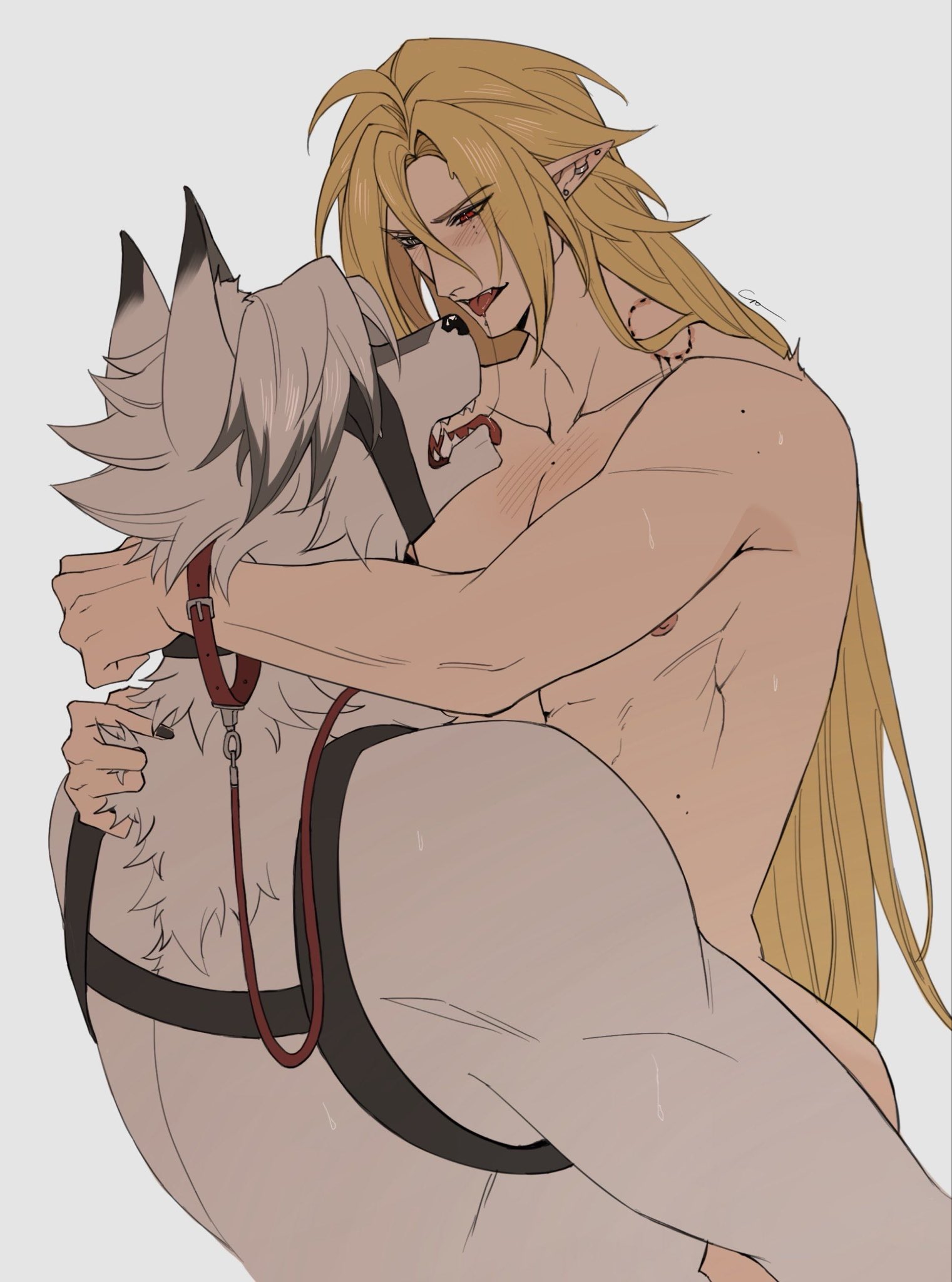 furry, gay, hugo vlad, leash, male only, nude, von lycaon, yaoi, zenless zone zero