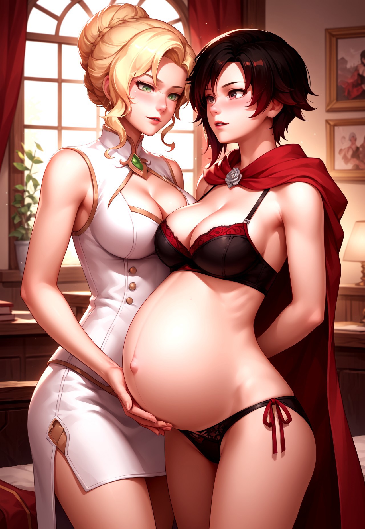 1futa, adult and teenager, age difference, ai generated, blonde hair, civitai, female, futa on female, futanari, glynda goodwitch, height difference, implied futa, mikey-rg97, milf, pregnant, red hair, rooster teeth, ruby rose, rwby, teacher and student, teenager