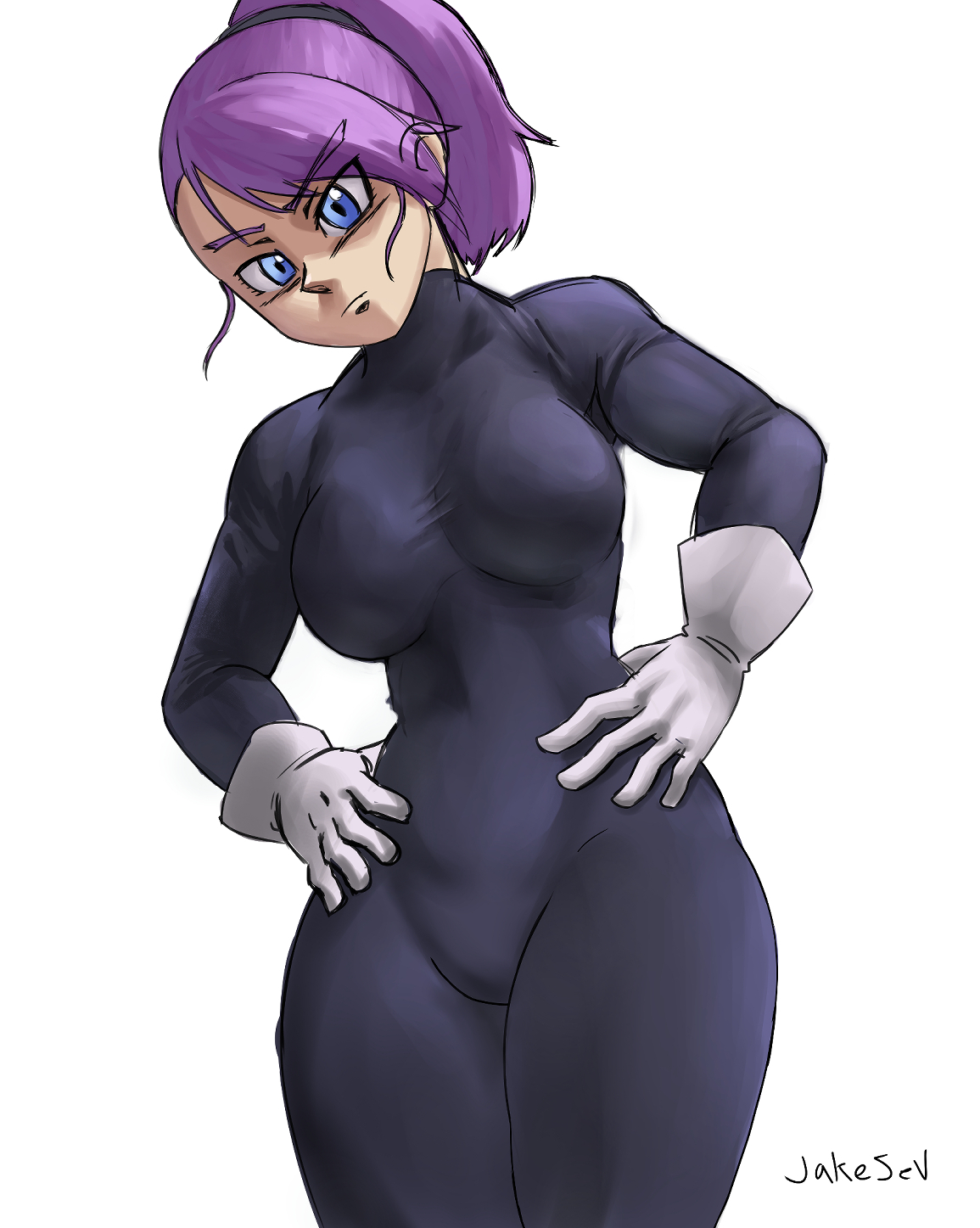 1girls, alternate costume, big breasts, blue eyes, bra (dragon ball), bra briefs, bra briefs (dragon ball multiverse), breasts, dragon ball, dragon ball multiverse, female, female only, jakesev, large breasts, ponytail, purple hair, son bra