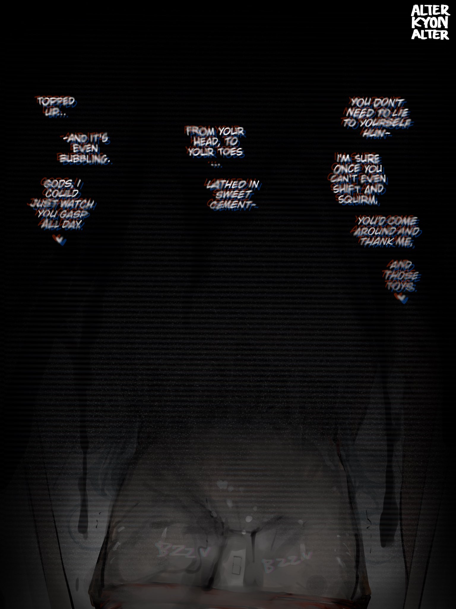 2girls, alterkyon, animal ears, blue eyes, blue hair, cat ears, cement, chair, encasement, fear, female, female only, gag, hearts in eyes, liquid, nude, oc, petrification, petrified, rope, rope bondage, sensory deprivation, sitting, snuff, tagme, text, text focus, vibrator, vibrator in pussy, vibrator on nipple