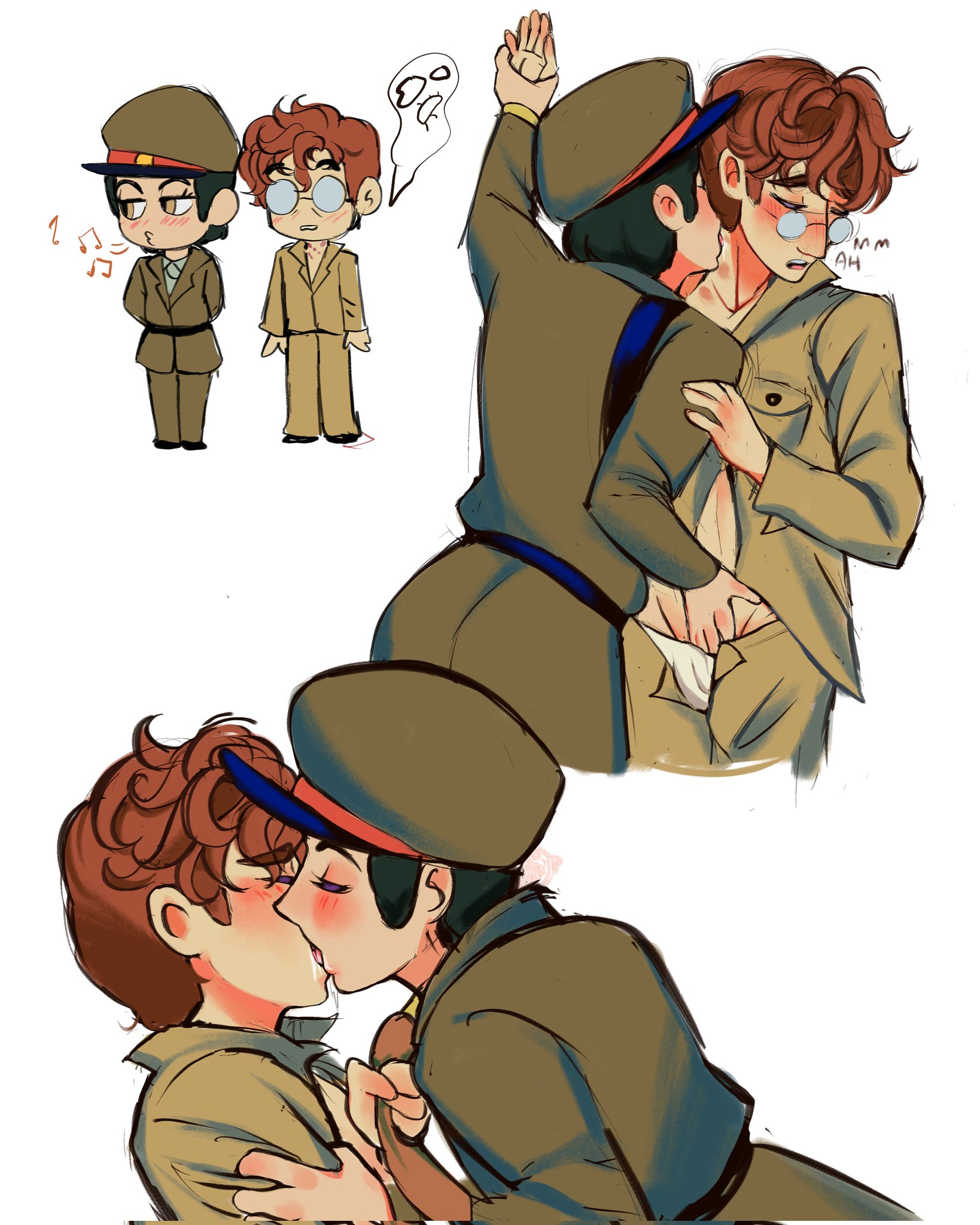 2boys, clothed, gay, hickey, john lennon, kissing, kissing neck, military, military uniform, paul mccartney, real person, tagme, the beatles, yaoi