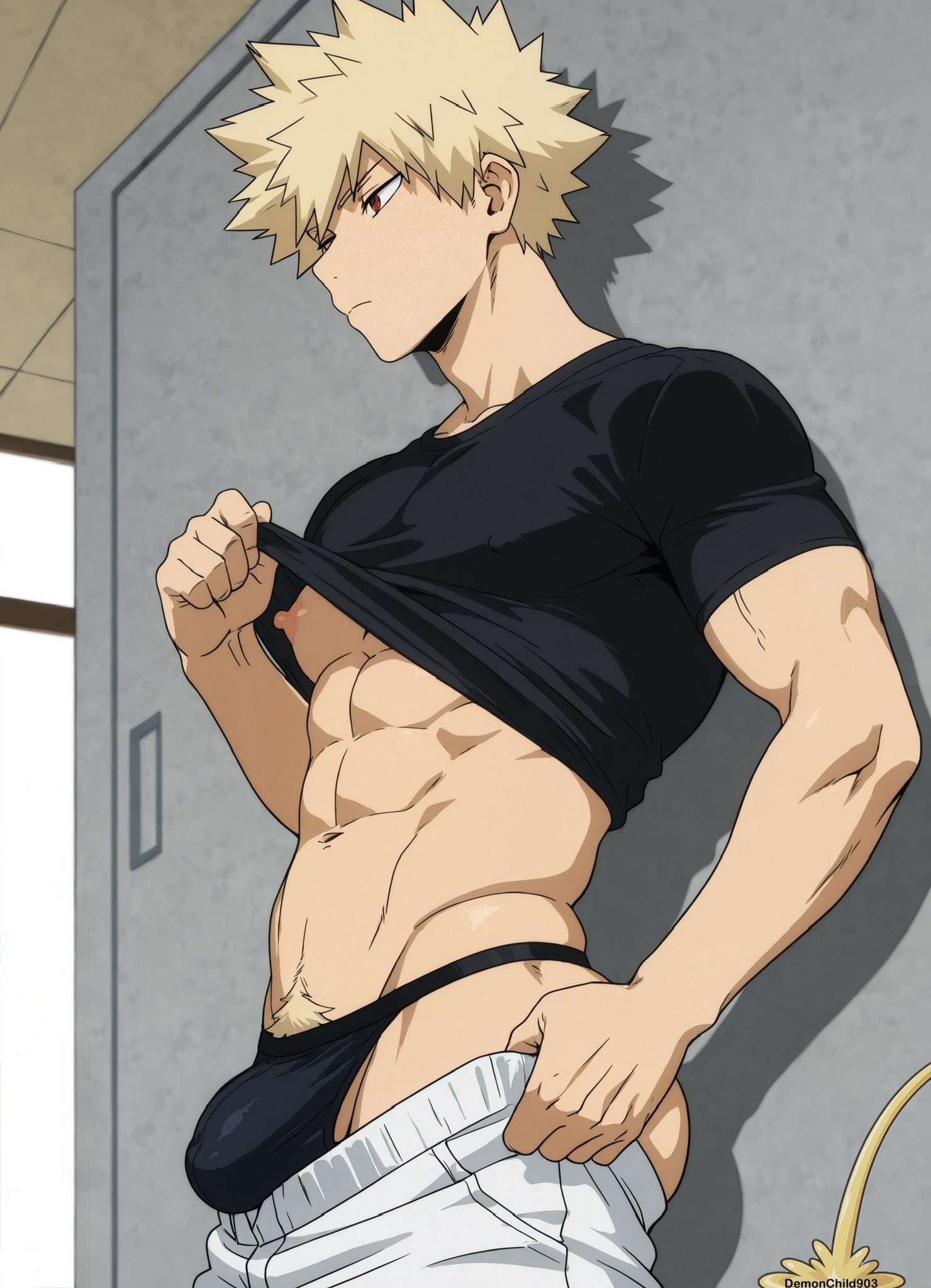 ai generated, bakugou katsuki, bara, boku no hero academia, demonchildai, gay, katsuki bakugou, male, male focus, male only, muscular, muscular male, my hero academia, yaoi