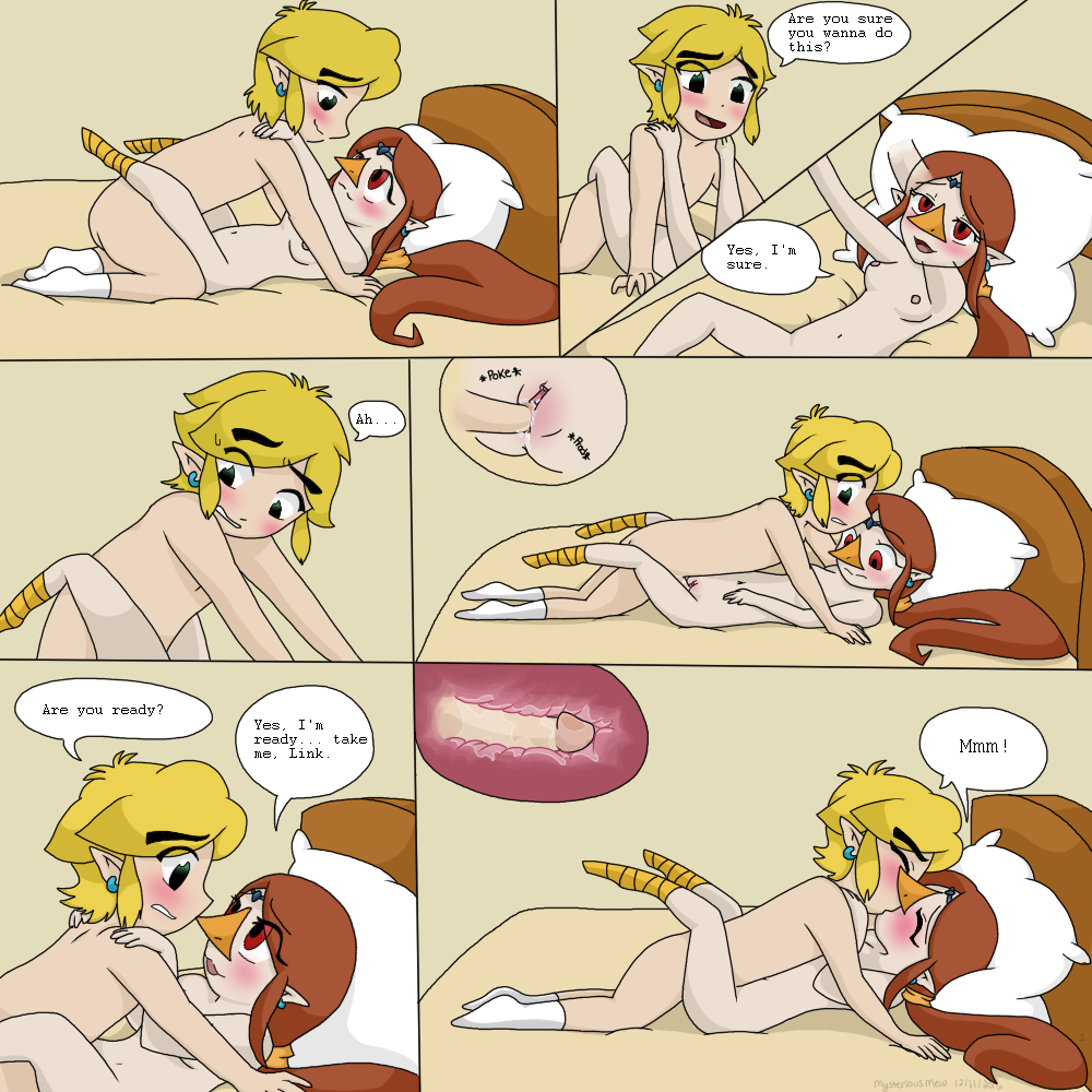 avian blush comic ear_piercing english_text green_eyes internal link medli mysterious_mew nintendo penetration penis piercing pussy red_eyes smile text the_legend_of_zelda the_wind_waker toon_link video_games wind_waker young