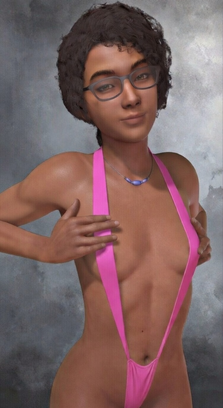 1girls 3d 3d_(artwork) 3d_model 3d_render ai_assisted ai_generated areolae belly_button breasts brown_eyes brown_hair clementine_(the_walking_dead) dark-skinned_female dark_skin edit edited edited_art female female_focus female_only glasses hands_on_breasts irispoplar jewelry looking_at_viewer medium_hair navel necklace pink_swimsuit pinup scantily_clad sfm slim slim_waist sling_bikini slingshot_swimsuit small_breasts smile smiling smiling_at_viewer source_filmmaker standing the_walking_dead the_walking_dead_game