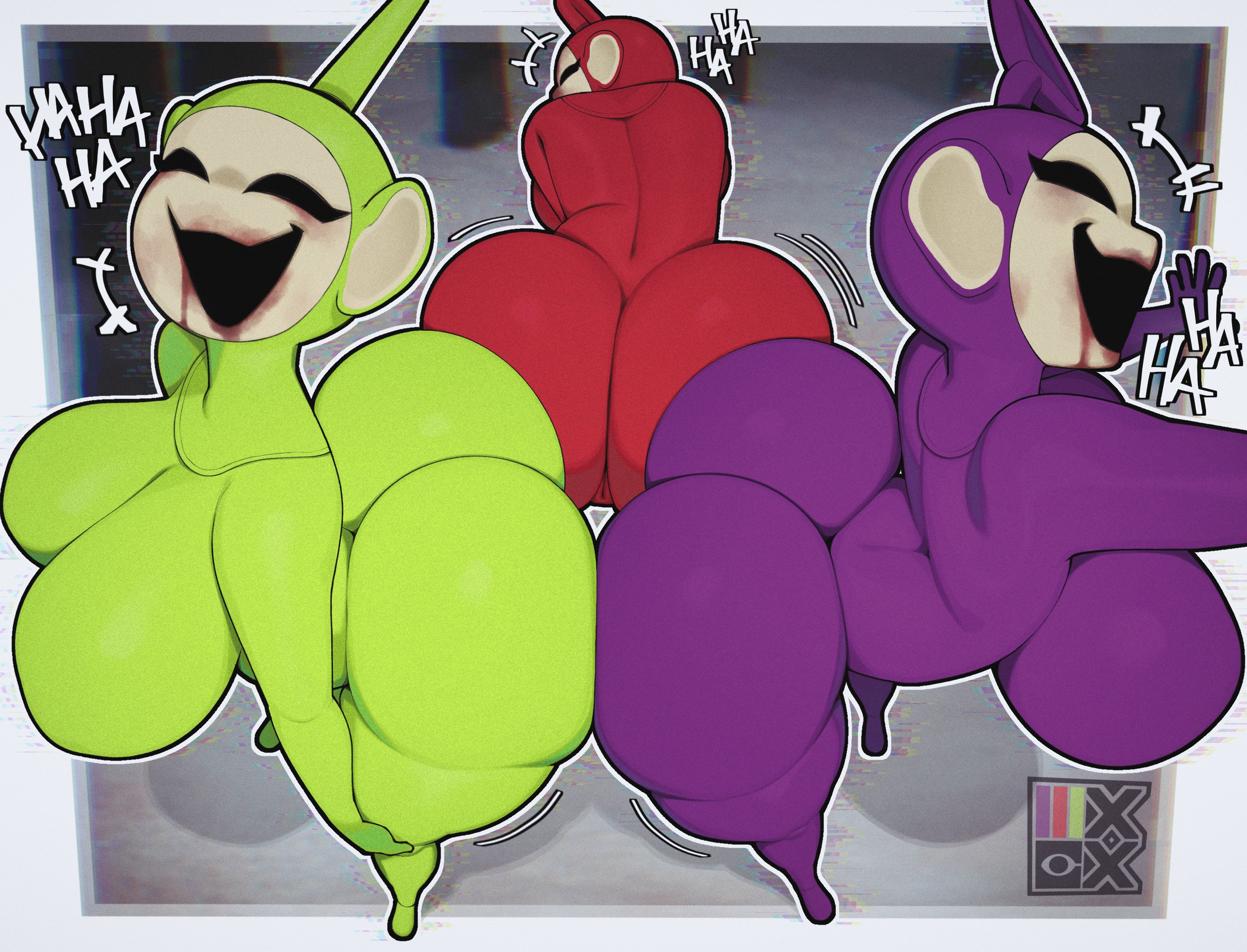 2026, 2d, 2d (artwork), 3females, 3girls, alternate ass size, alternate body type, alternate breast size, ass, big ass, big breasts, big butt, breasts, butt, dipsy, dipsy (slendytubbies), female, female only, hi res, high resolution, highres, igxxiii, laugh, laughing, nightmare waifu, po (slendytubbies), po (teletubbies), slendytubbies, smile, tagme, thick thighs, tinky winky, tinky winky (slendytubbies), trio