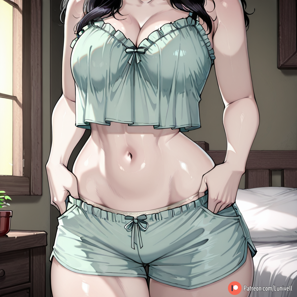 1girls adjusting_clothes ai_generated attack_on_titan bare_shoulders bed bedroom belly_button big_breasts cleavage crop_top curvaceous curvy curvy_body curvy_female curvy_figure dark_hair face_out_of_frame female female_focus female_only higher_resolution_at_source higher_resolution_available holding_pants indoors low_waist low_waisted_pants lunivelle medium_breasts medium_hair pajama_pants pajama_shirt pajamas panties panties_peek panty_peek patreon pieck_finger self_upload sexy_body shingeki_no_kyojin shiny_skin shorts slim_waist solo solo_female solo_focus standing upper_body upper_body_focus v-line wavy_hair