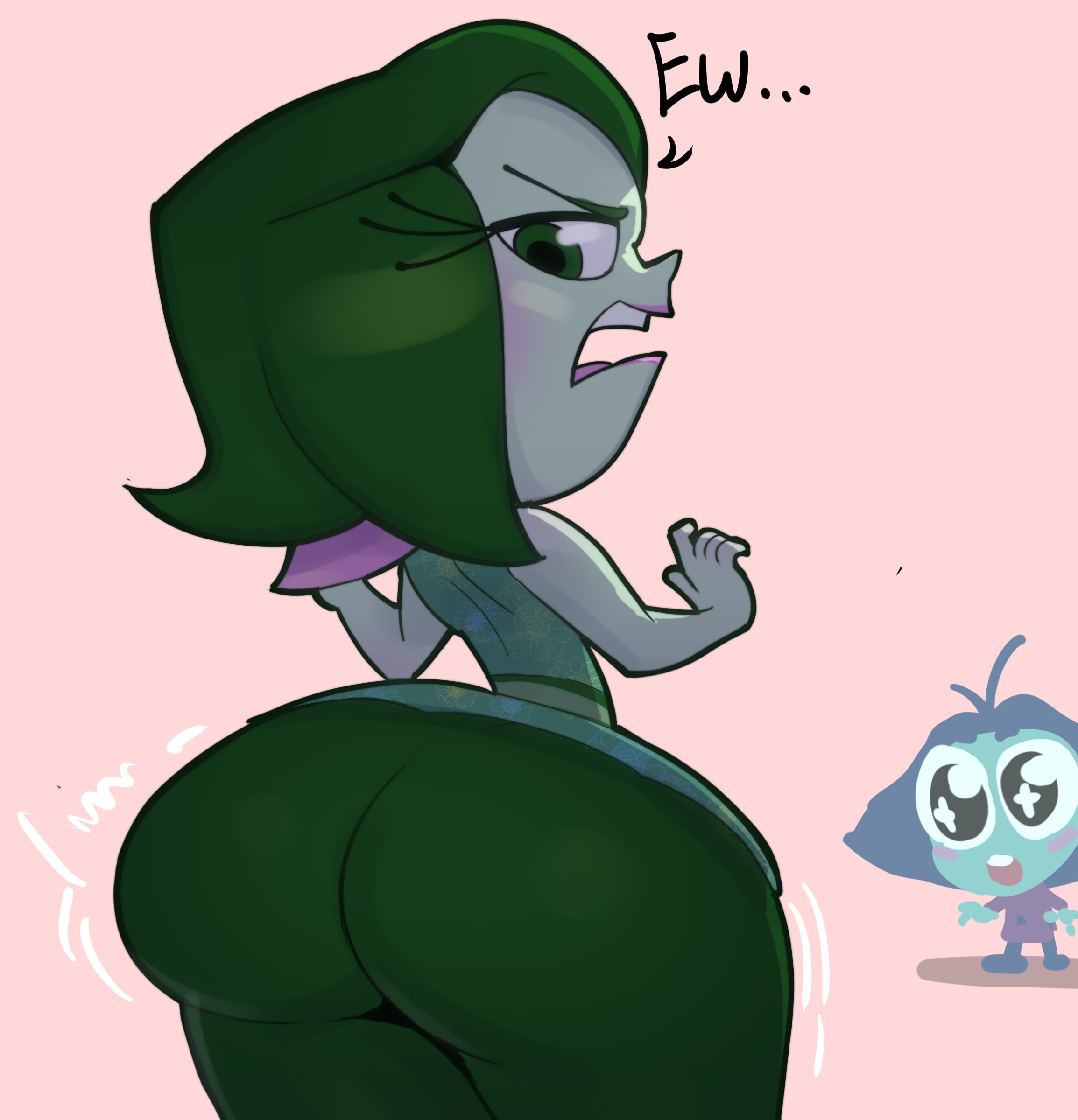 alternate ass size, ass expansion, chell chan, disgust (inside out), english text, expansion, female, female focus, female only, huge ass, inside out, text