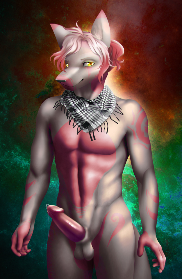 anthro balls bandana canine erection finir looking_at_viewer male male_only mammal precum smile solo