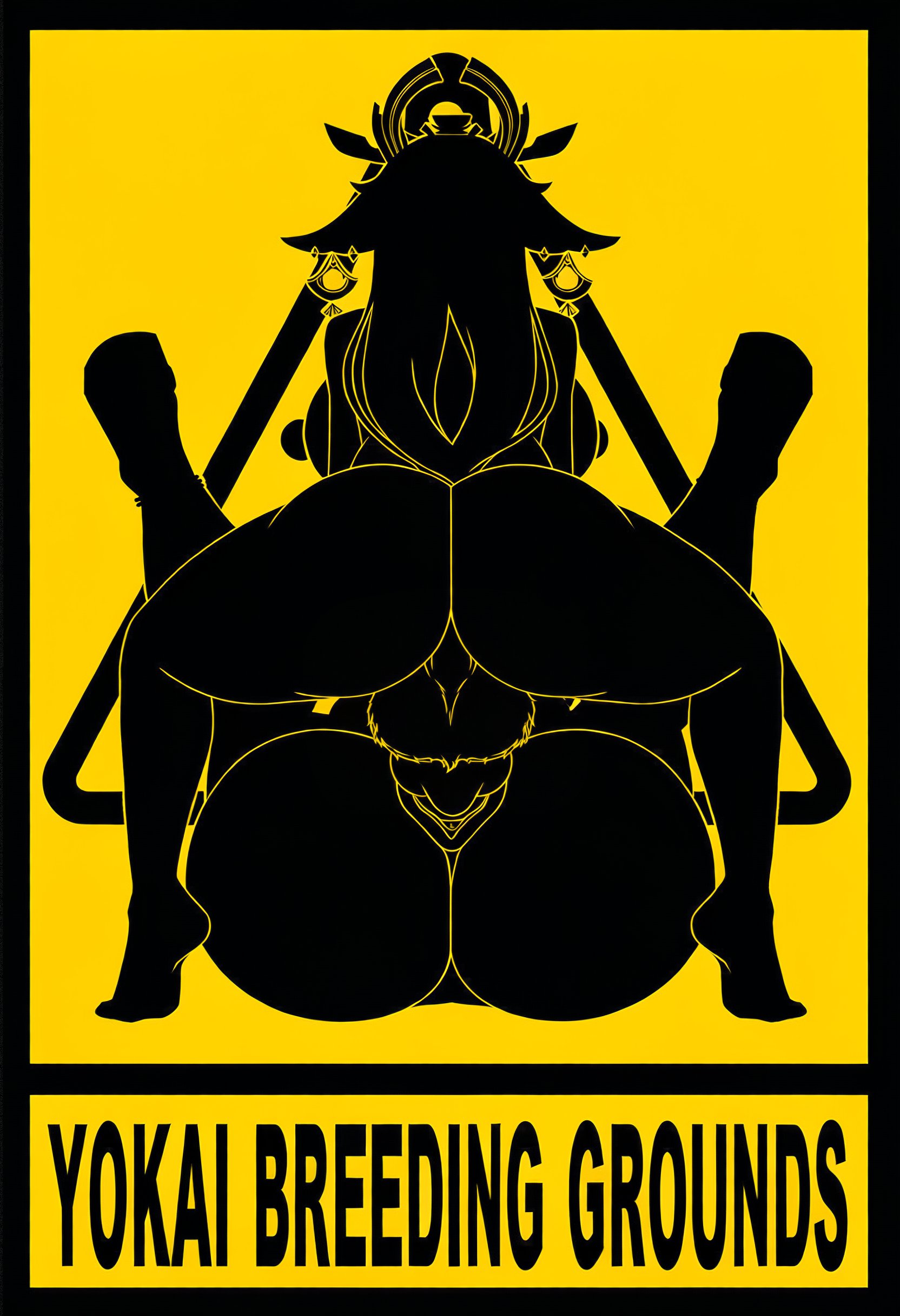 2026, 2d, 2girls, absurd res, absurd resolution, absurdres, ai generated, animal ears, ass, border, earrings, english text, fox ears, futa with female, futanari, genshin impact, girl on top, hair ornament, hi res, high quality, high resolution, highres, hydraulicmatingpress, image, jewelry, long hair, lying, mating press, multiple girls, patreon, sex, uncensured, vtuber, yae miko, yellow background