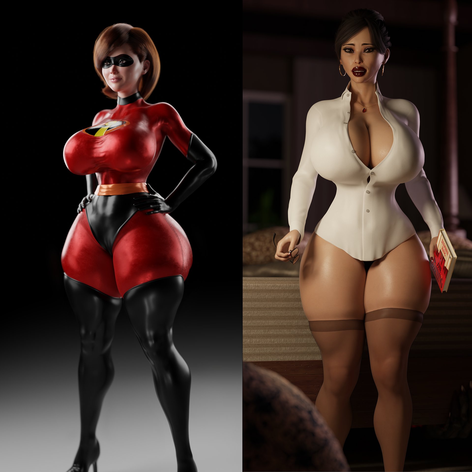 2girls, 3d, big ass, big breasts, big thighs, breasts, bubble ass, bubble butt, bust, busty, chest, curvaceous, curvy, curvy figure, disney, elastigirl, female, firm ass, helen parr, hips, hourglass figure, huge ass, huge breasts, huge thighs, jackerman, june (jackerman), june young-mi aspen, large ass, large breasts, large thighs, legs, light skin, light-skinned female, mature, mature female, milf, mother, pixar, pixar mom, round ass, slim waist, the incredibles, thick, thick ass, thick hips, thick legs, thick thighs, thighs, voluptuous, voluptuous female, waist, wide ass, wide hips, wide thighs
