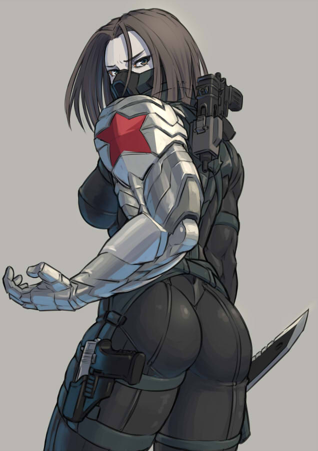 1girls ass big_ass bucky_barnes female female_only gun marvel rule_63 solo weapon winter_soldier