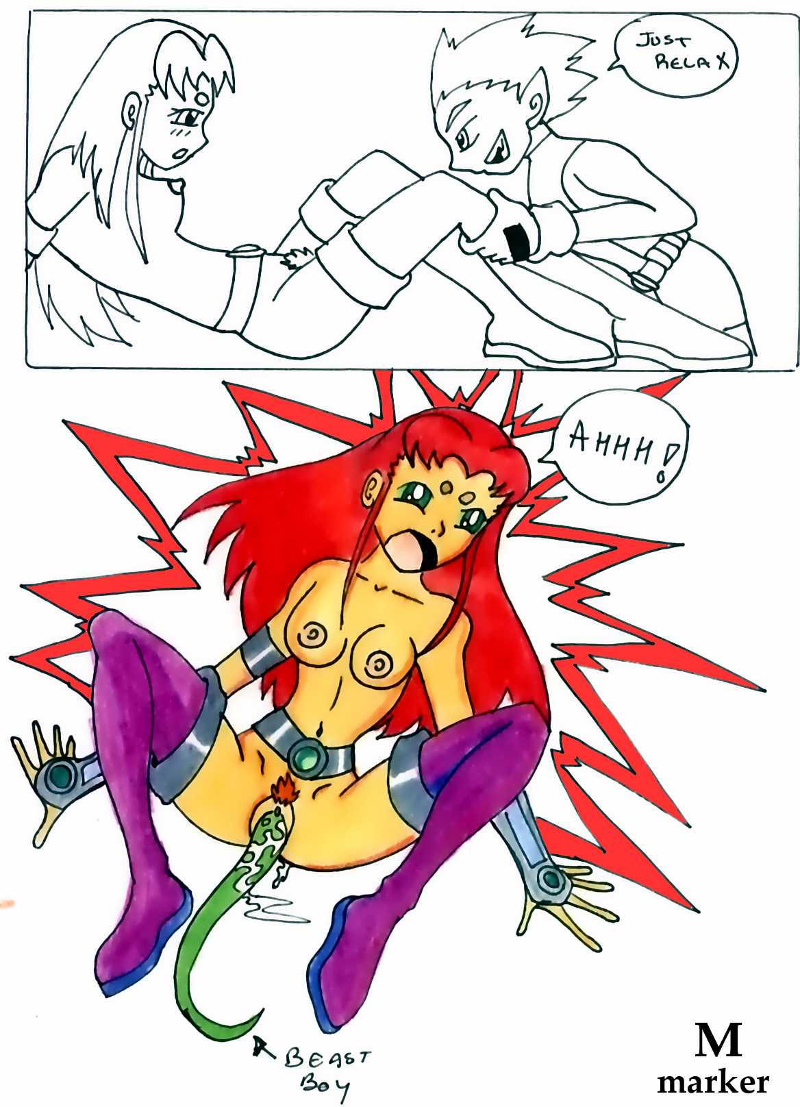 beast_boy dc_comics female m_marker male smooth_skin starfire teen_titans