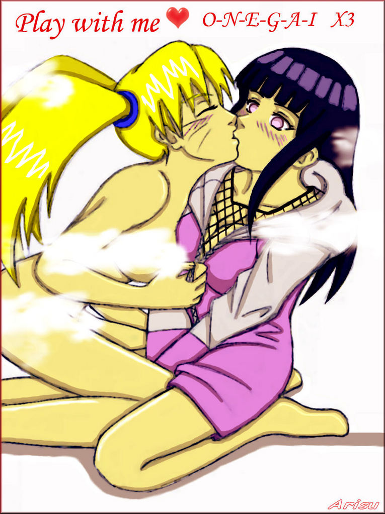 2girls adult_swim arisu black_hair blonde_hair blush canon_genderswap clothed clothing genderswap hyuuga_hinata kissing naruko naruto nude rule_63 steam straight_hair text toonami uzumaki_naruto white_background yuri