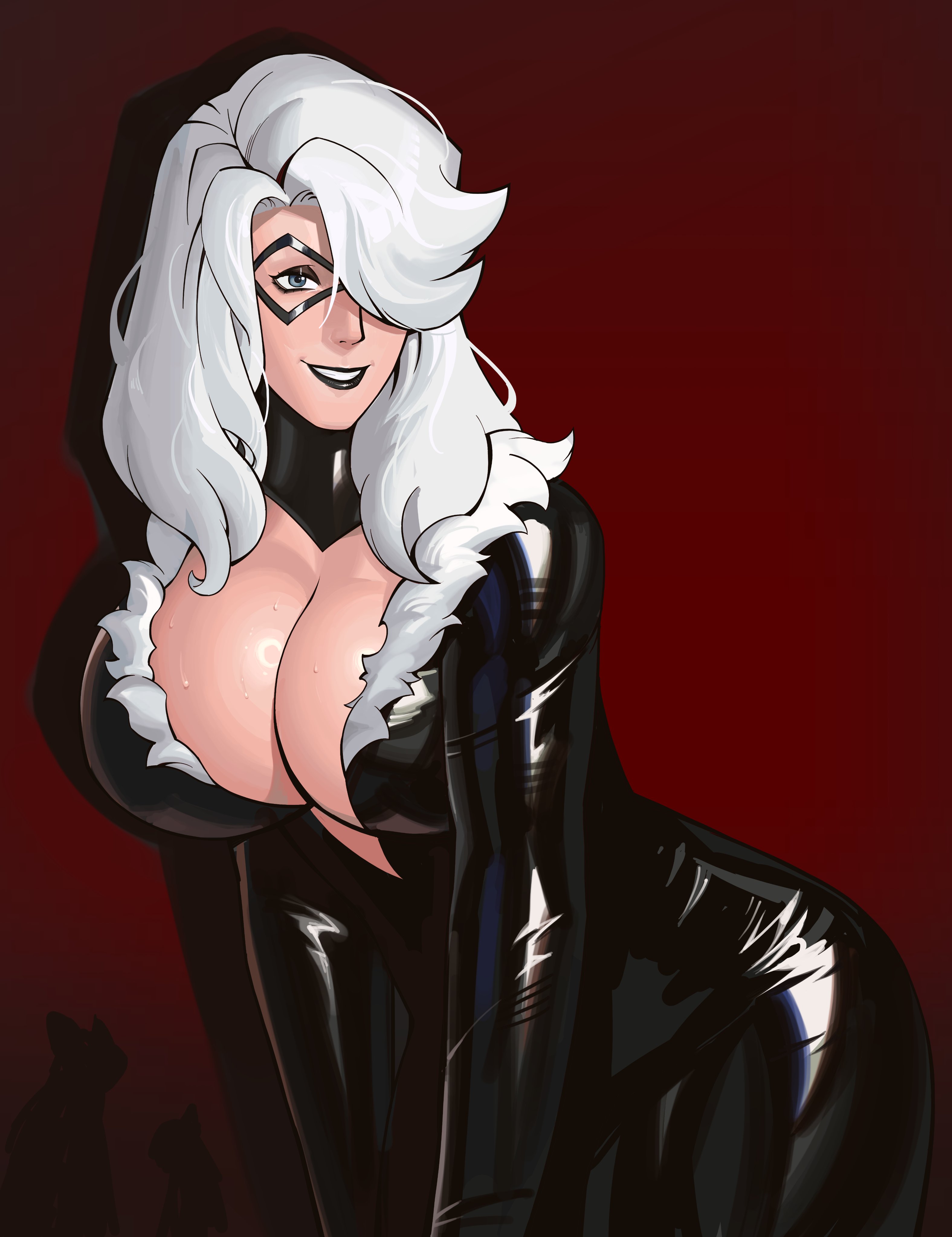 1girls, 2026, alluring, big breasts, black cat (marvel), black lipstick, blue eyes, bodysuit, bonnymama7, boonie baby, breasts, bursting breasts, color, colored, curvaceous, curvaceous body, curvaceous female, curvaceous figure, curvaceous hips, curvy, curvy body, curvy female, curvy figure, curvy hips, enticing, eyeshadow, felicia hardy, female, high resolution, highres, hips, huge breasts, ips, large breasts, light skin, light-skinned female, marvel, marvel comics, mask, masked, masked female, massive breasts, pinup, red background, seducing, seductive, seductive look, shiny, shiny breasts, shiny clothes, shiny skin, skin tight, spider-man (series), superheroine, teasing, temptation, tempting, thick, thick breasts, thick hips, thick thighs, thief, tight clothes, tight clothing, voluptuous, voluptuous female, wet, wet breasts, wet skin, white hair, wide hips