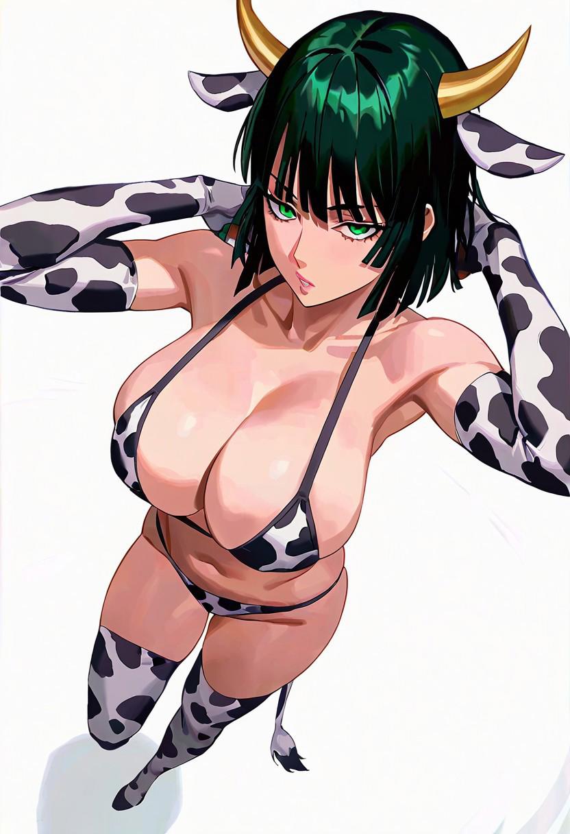 1girls ai_generated alternate_version_available cow_print_bikini female fubuki_(one-punch_man) johnbread one-punch_man solo