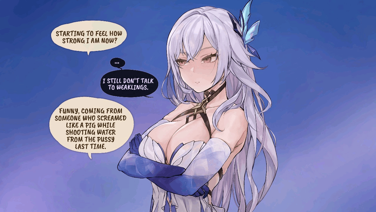 1boy, 1girls, animated, anus, ass, blush, breasts, clenched teeth, collarbone, cum, cum drip, cum dripping from pussy, cum in pussy, cumshot, cumshot in pussy, defeated, english dialogue, english text, female, female focus, frozenspiderlily, genshin impact, hair ornament, hoyoverse, image sequence, large breasts, long hair, looking pleasured, lying on back, male, mihoyo, nipples, on back, open mouth, orgasm face, pussy, red eyes, saliva, skirk (genshin impact), speech bubble, squirting, tears, text, thick legs, thick thighs, thighhighs, thrusting, thrusting into pussy, white hair