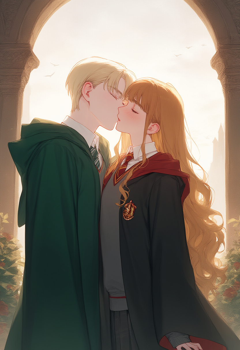 1boy 1boy1girl 1girls ai_generated blooboo cloak draco_malfoy female harry_potter hermione_granger hogwarts hogwarts_school_uniform hogwarts_student kissing male raped_by_monster school_uniform stockholm_syndrome straight tagme teen teenager ugly_bastard wizarding_world