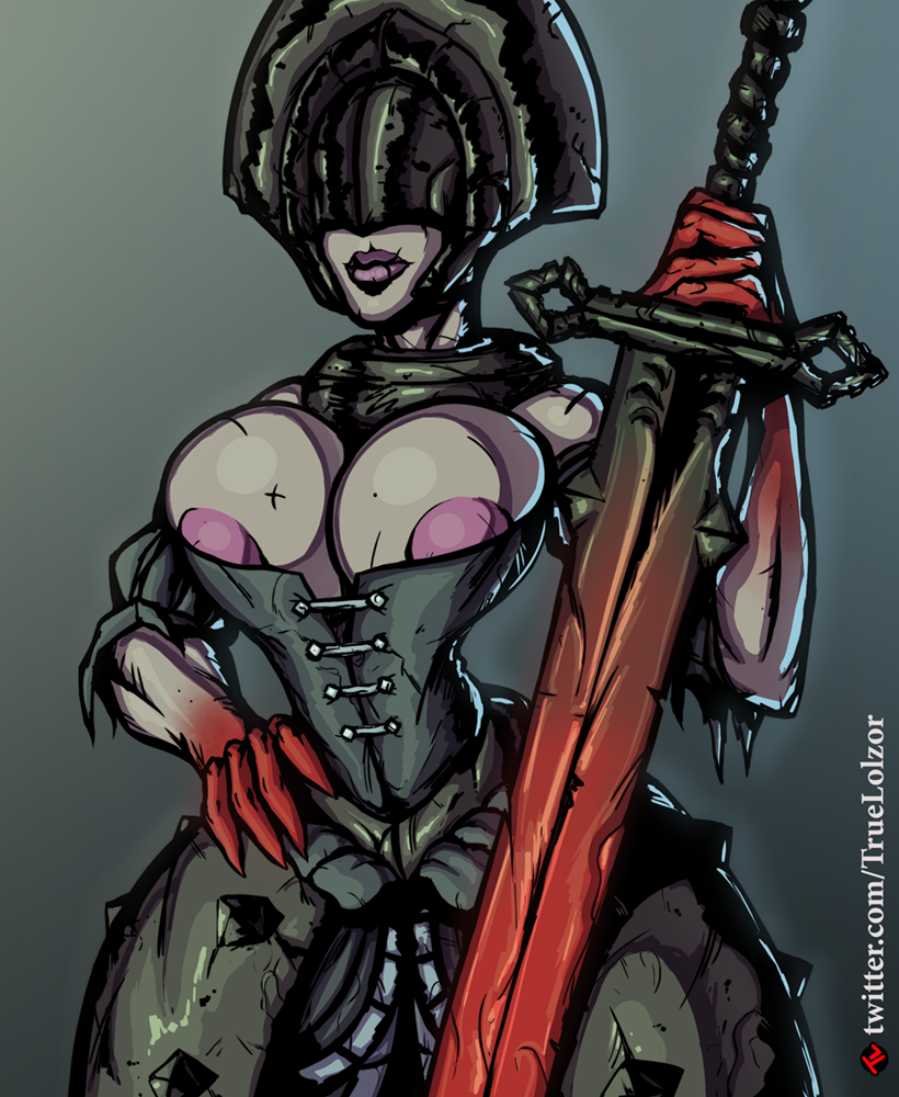 1girls 2020 big_breasts breasts darkest_dungeon duchess_(darkest_dungeon) female female_only grey_body grey_skin mask masked_female pussy solo sword thick_thighs thighs truelolzor vampire vampire_girl weapon