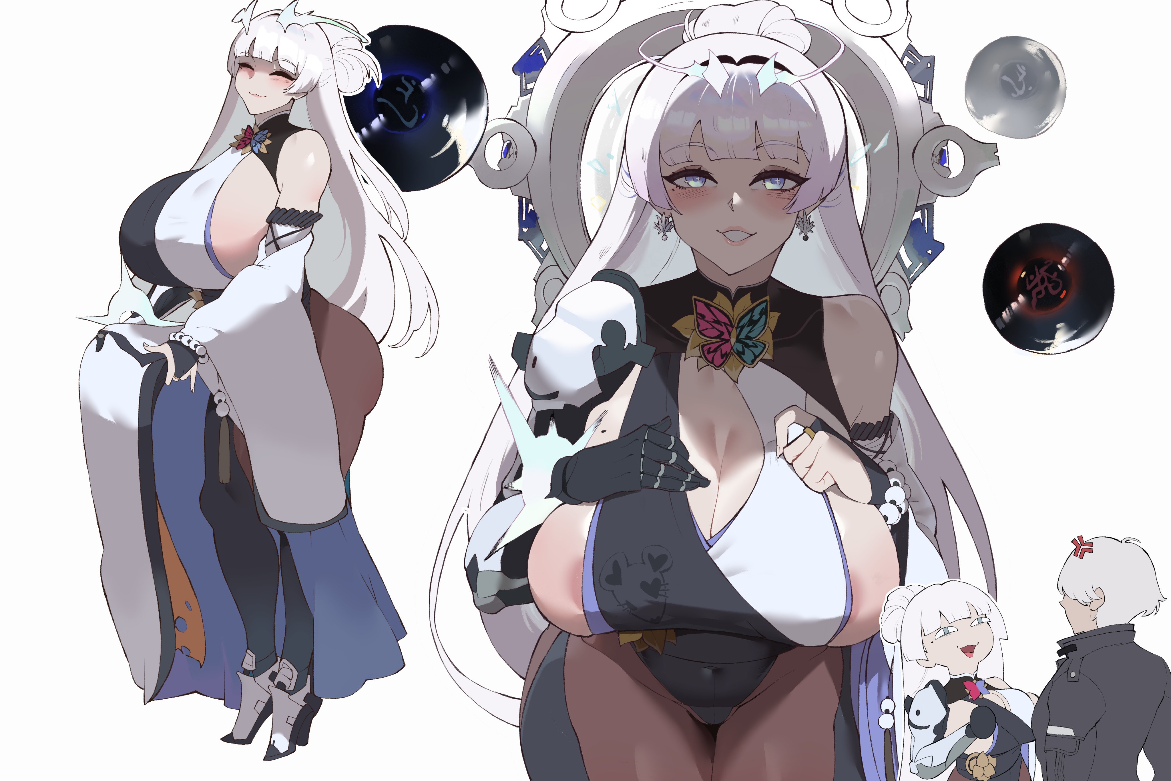 1girls, areola slip, breasts, clothed, clothing, female, female focus, goddess of victory: nikke, guttsuko, huge breasts, light skin, light-skinned female, long hair, nayuta (nikke), sideboob, white hair