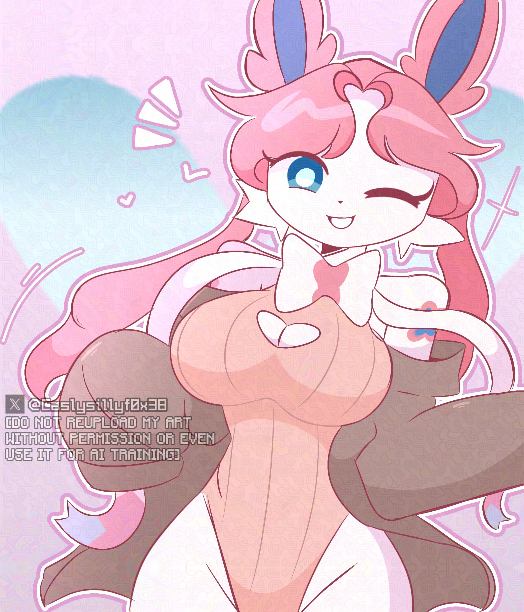 1girls, anthro, anthro only, boob window, breasts, caslysillyf0x38, female, female only, furry, furry only, game freak, no humans, pokemon, pokemon (species), small waist, sylveon, tagme, thighs, wink, winking, winking at viewer