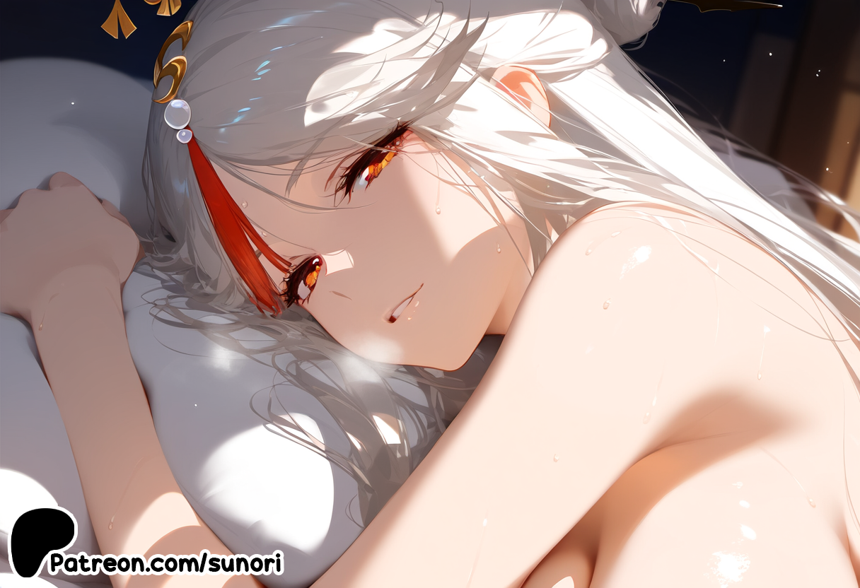 ai generated, bangs, breasts, female, genshin impact, hoyoverse, long hair, looking at viewer, mihoyo, multicolored hair, ningguang (genshin impact), red hair, streaked hair, sunori