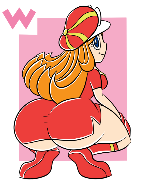 1girls, 2017, accurate art style, ass, backboob, big ass, blue eyes, bottom heavy, breasts, bubble butt, cap, clothed, colored, curvy, dress, eyelashes, female, female only, footwear, hat, huge ass, human, hyperflannel, light skin, light-skinned female, long hair, looking at viewer, looking back, mario (series), mona (warioware), nintendo, orange hair, red dress, red shoes, red socks, redhead, shoes, short dress, small breasts, small waist, socks, solo, solo female, squatting, thick thighs, tight clothing, wario (series), warioware, warioware: touched!, wide hips