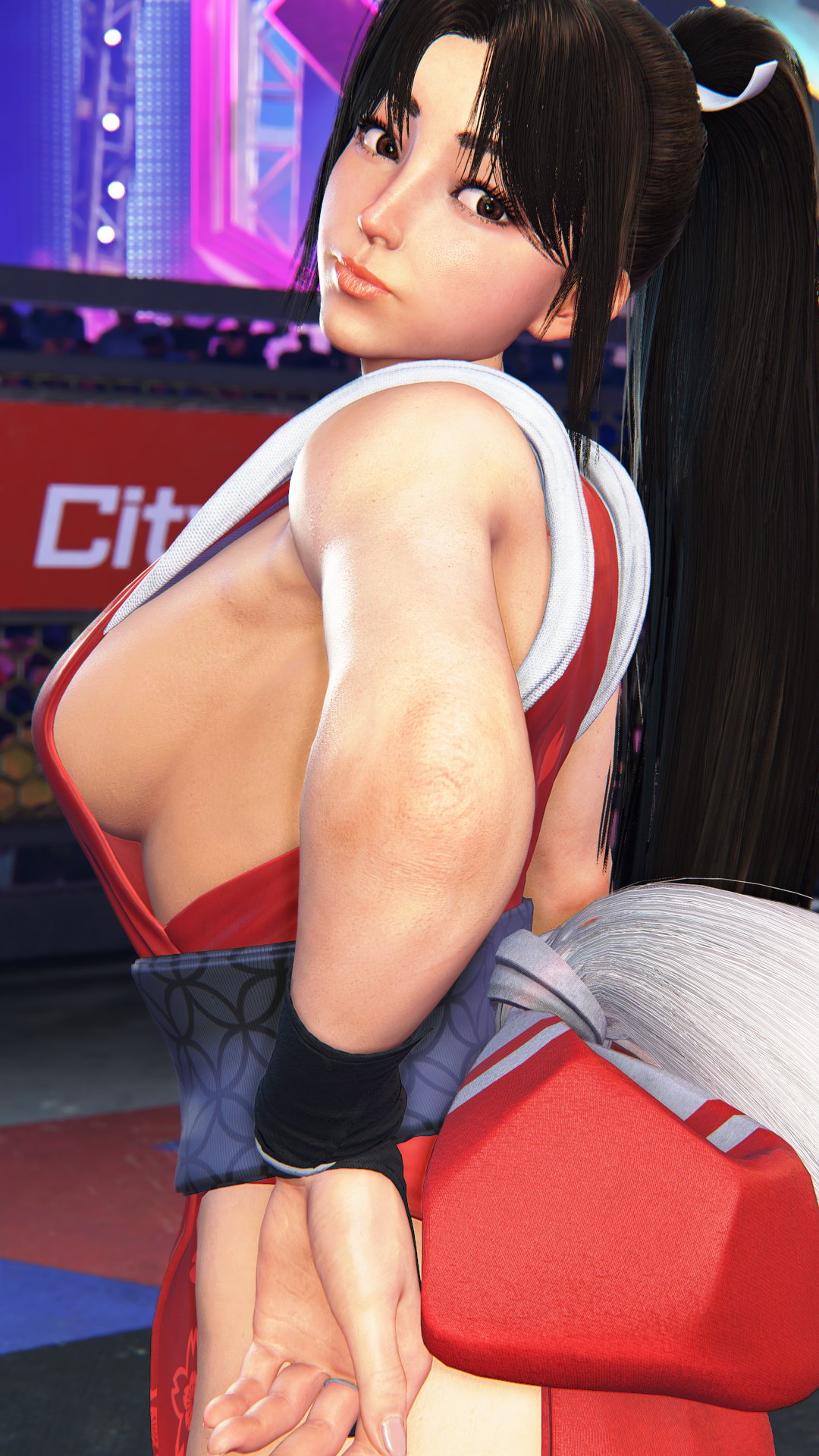 3d, big breasts, breasts, brown hair, busty, capcom, fatal fury, female, female focus, female only, game screenshot, hourglass figure, in-game, ingame model, kunoichi, long hair, mai shiranui, mai shiranui (street fighter 6), ninja, ponytail, sf screenshot, sideboob, snk, street fighter, street fighter 6, tagme, wide hips