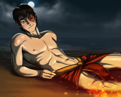 1boy, avatar the last airbender, beach, bludwing, burn scar, clothing, color, digital media (artwork), fire, gay, gay sex, lowres, male, male only, moon, nickelodeon, penis, pinup, scar, smile, solo, tagme, yaoi, zuko
