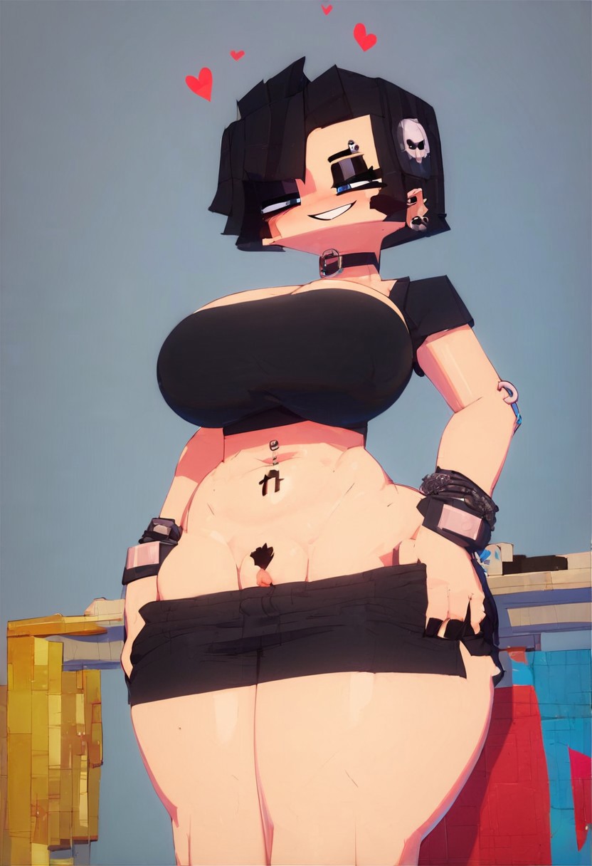 ai_generated big_breasts goth goth_girl mine-imator minecraft pussy pussy_peek skull_hair_ornament