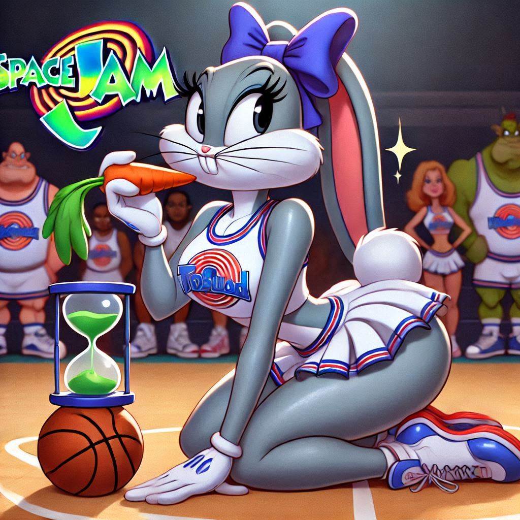 ai_generated basketball_court bugs_bunny carrot cheerleader cheerleader_uniform looney_tunes miniskirt mtf_transformation rule_63 space