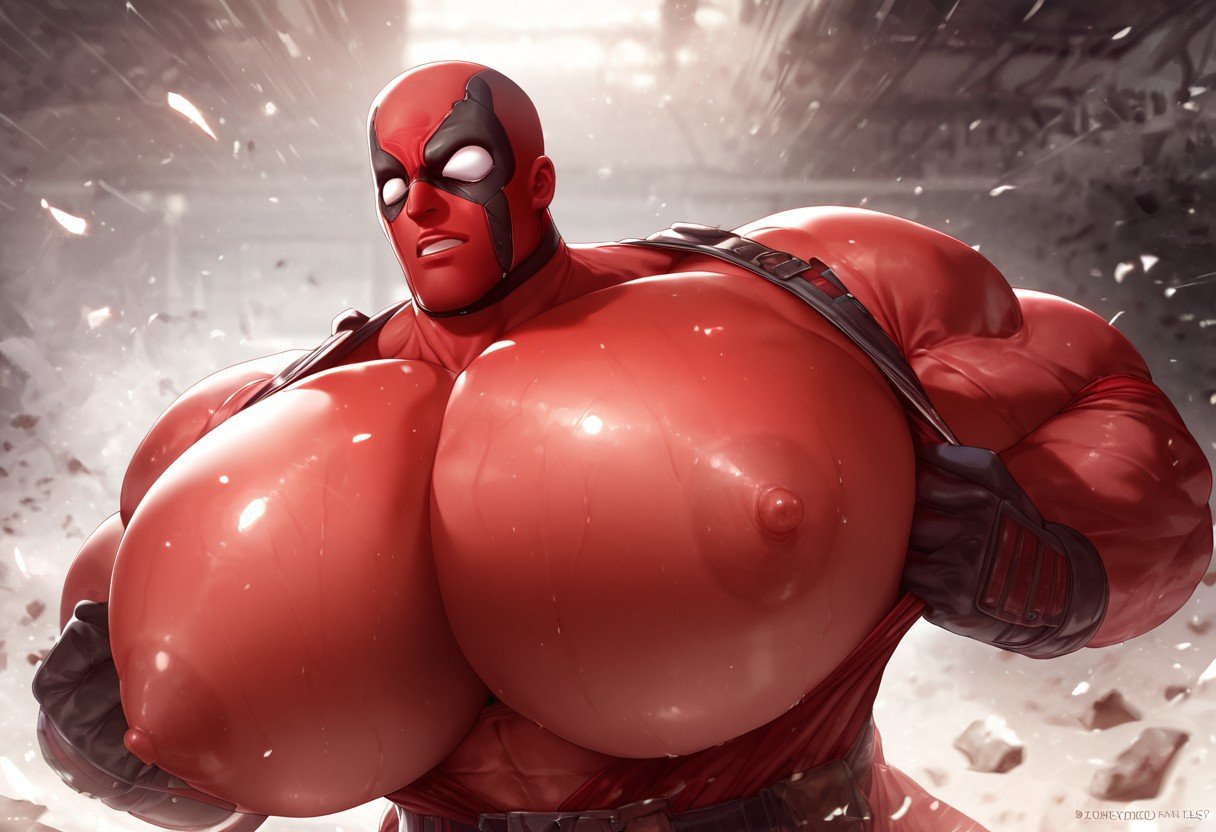 ai_generated big_pecs deadpool latex leather man_boobs manboobs moobs pecs pectorals rokuworshiper solo_male spandex