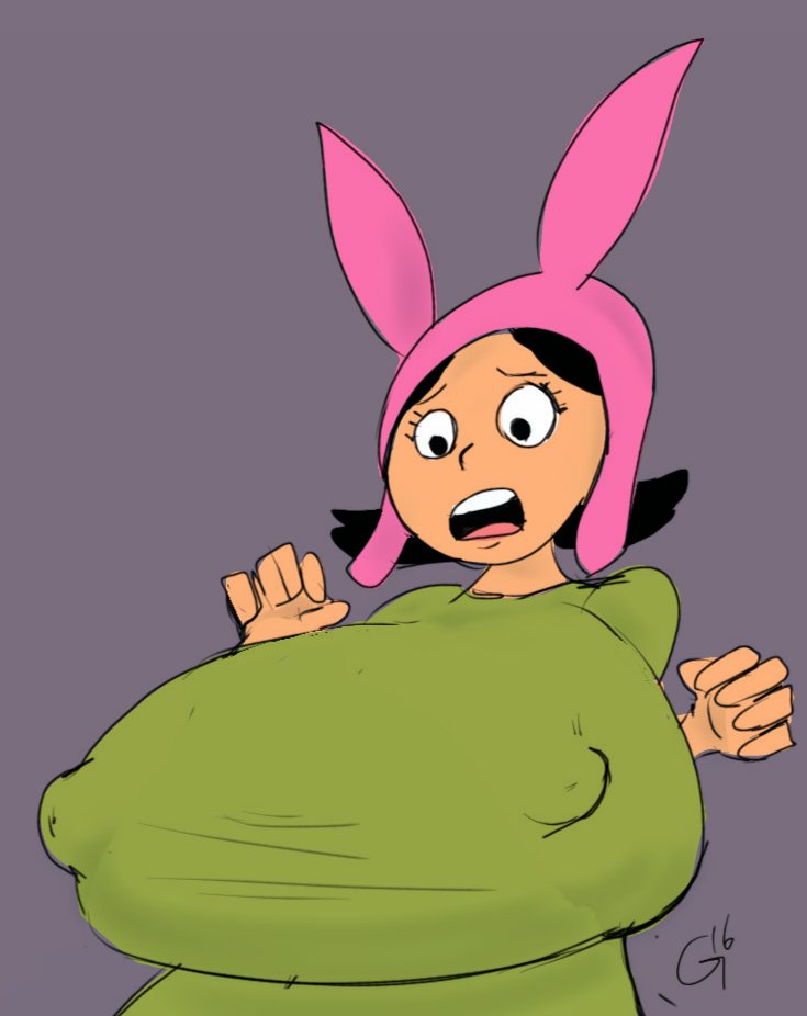 1girls 2016 alternate_breast_size black_hair bob's_burgers breast_expansion erect_nipples female godalmite huge_breasts louise_belcher sequence short_hair solo