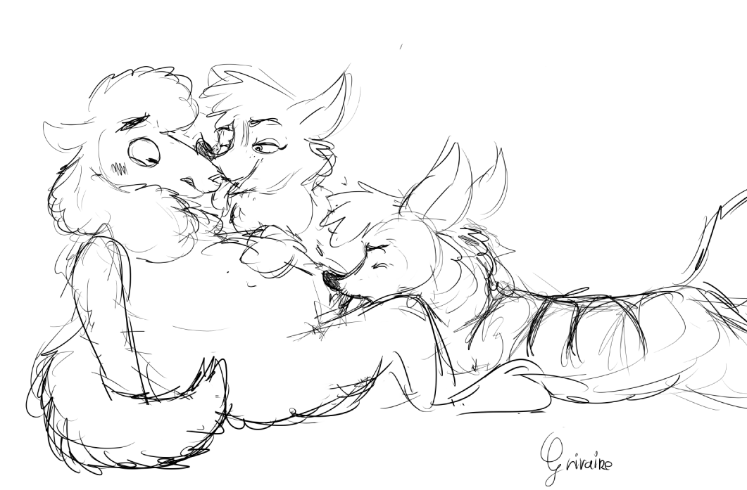 aardwolf anneke_(weaver) anthro bisexual black_and_white brother caprine closed_eyes disney fellatio female fur grivaire group hyena interspecies licking looking_down male mammal monochrome oral pack_street remmy_cormo rough_sketch sex sheep sibling signature simple_background sister sketch straight threesome tongue tongue_out white_background wolter_(weaver) wool yaoi zootopia