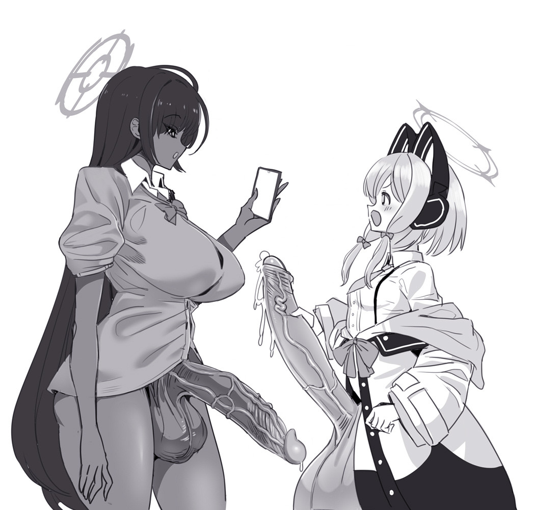 2025, 2d, 2d (artwork), 2d artwork, 2futas, 2girls, animal ear headphones, animal ears, annoyed, annoyed expression, balls, balls bigger than head, ballsack, big balls, big breasts, big cock, big ears, big penis, big testicles, big thighs, black and white, black hair, blue archive, blush, blush lines, bottomless, bottomless futa, breasts, cat ear headphones, cat ears, cat girl, catgirl, clothed, clothed futa, clothing, cock, comparing, comparing penis, cum, cum drip, cum dripping, cum dripping from penis, dick, erect penis, erection, futa only, futa with futa, futanari, genital fluids, genitals, gigantic balls, gigantic cock, gigantic penis, gigantic testicles, grabbing, grabbing own penis, grabbing penis, gripping, gripping cock, halo, headphones, hi res, highres, hourglass figure, huge balls, huge breasts, huge cock, huge testicles, karin (blue archive), karin (school uniform) (blue archive), large balls, large breasts, large cock, large penis, large testicles, large thighs, larger futa, light skin, light-skinned futa, long hair, medium hair, momoi (blue archive), monochrome, panzermeido, penis, penis out, penis size comparison, penis size difference, phone, pointy ears, precum, precum drip, precum on penis, precum string, school, school uniform, schoolgirl, schoolgirl uniform, scrotum, secunduspublius, side view, size difference, small breasts, small but hung, smaller futa, smooth balls, straight hair, testicles, text, thick, thick hips, thick legs, thick penis, thick thighs, thighs, throbbing, throbbing balls, throbbing penis, tied hair, twintails, very long hair, wide hips