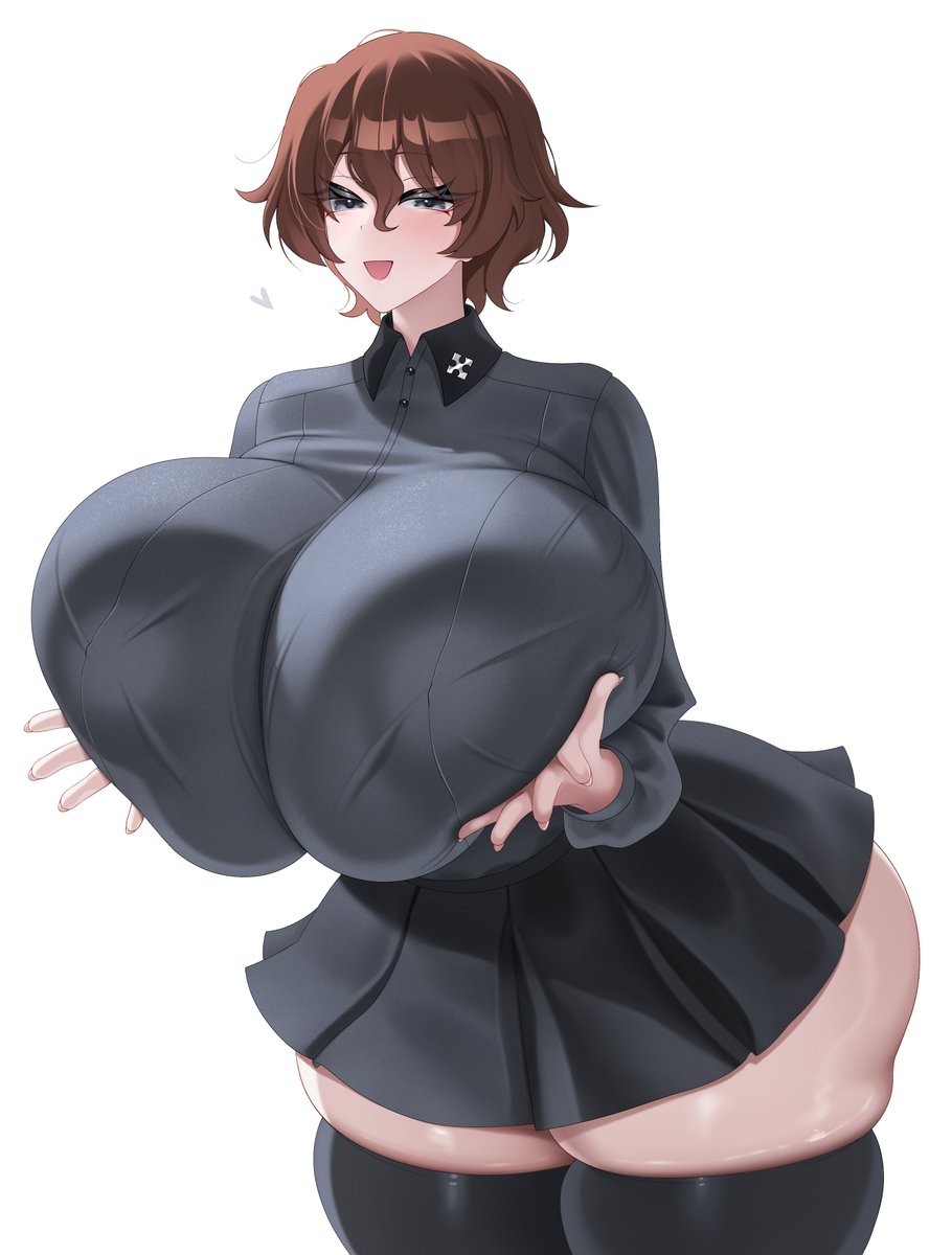 akaboshi koume, breasts bigger than head, breasts bigger than torso, curvy, curvy body, curvy female, curvy figure, erect nipples under clothes, gigantic ass, gigantic breasts, gigantic butt, gigantic nipples, gigantic thighs, girls und panzer, hyper, hyper ass, hyper breasts, hyper butt, hyper thighs, kuromorimine school uniform, luunamito, school uniform, schoolgirl, wide hips