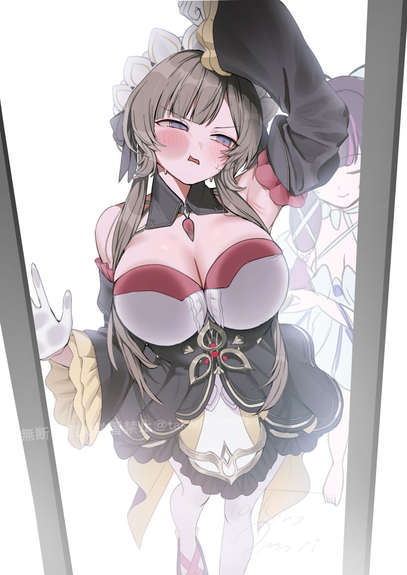 1female 1girl 1girls 2026 against_glass anime background big_breasts black_hair blue_eyes blush blush_lines blushing blushing_female breasts female female_focus female_only genshin_impact hoyoverse mihoyo robot robot_girl robot_humanoid sandrone_(genshin_impact)