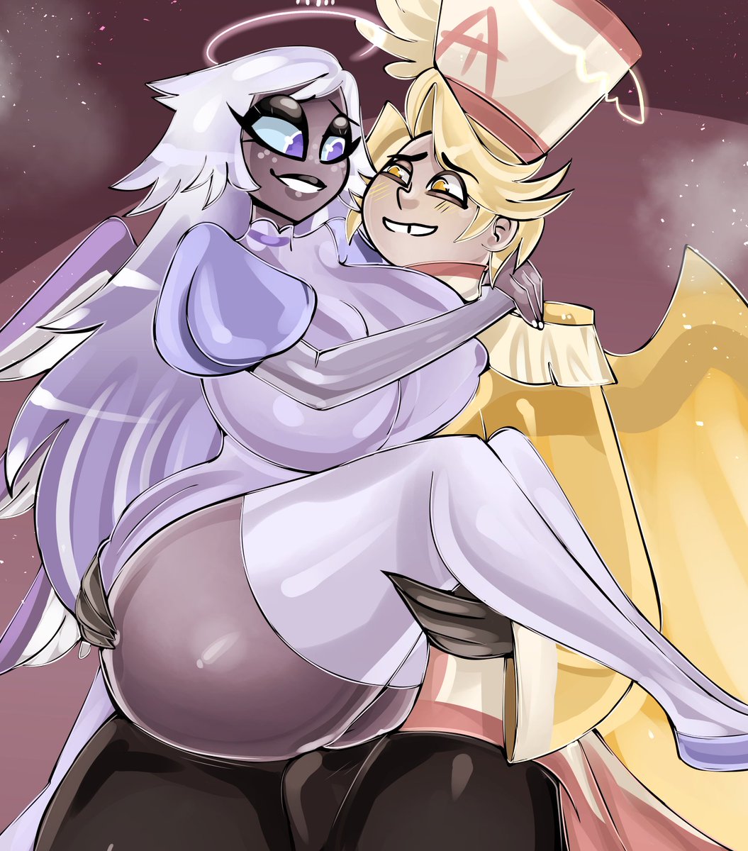 2angels, abel (hazbin hotel), amazon prime, angel, angel boy, angel girl, angel wings, bitterbunz, emily (hazbin hotel), hazbin hotel, hazbin hotel (season 2), hellaverse, holding, holding partner, holding up, holding up female, holding up other character, holding up partner, seraphim, seraphim angel, spindlehorse toons, thick, thick legs, thick thighs, twitter, vivienne medrano, vivziepop