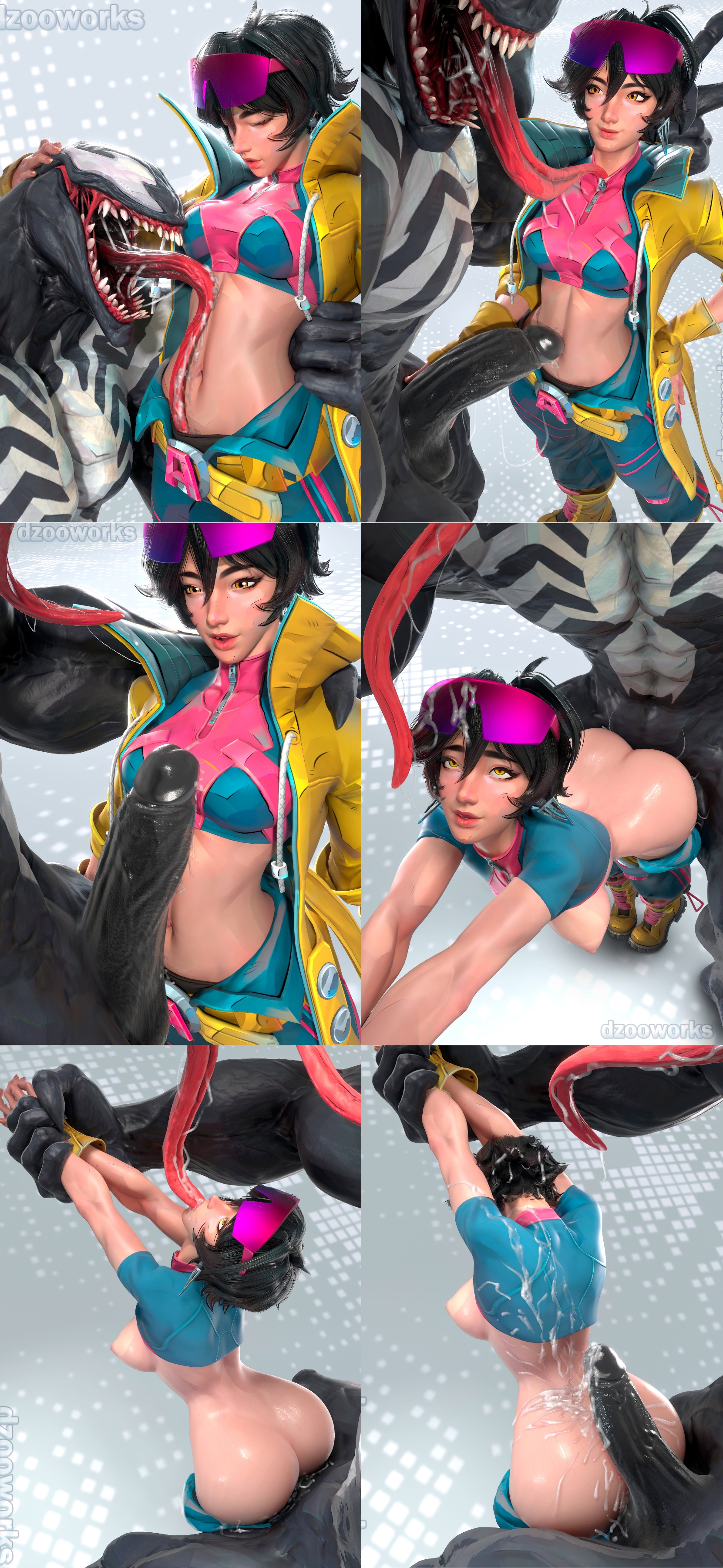 3d, boobs, cum, cum in hair, cum on ass, cum on back, cum on hair, dzooworks, jubilation lee, jubilee, jubilee (marvel rivals), marvel, marvel rivals, sex, size difference, straight, symbiote, tongue down throat, tongue in mouth, venom (marvel rivals), venom (marvel), x-men
