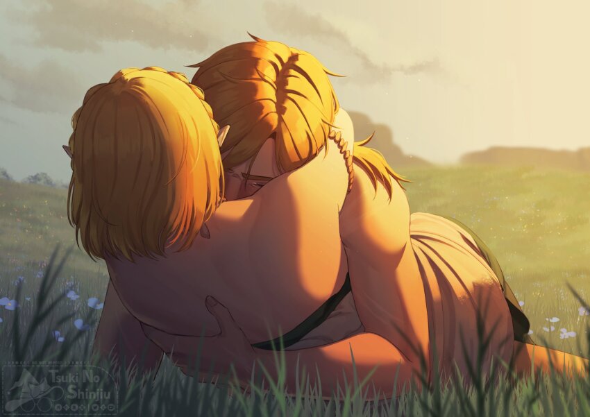 grass link making_out princess_zelda topless_male